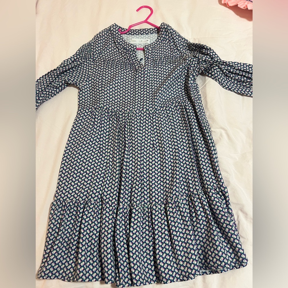 ZARA Girls Printed Long Sleeve Dress – Size 8 (128) Boho Floral Geometric Print